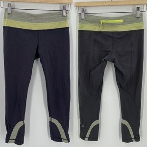 Lululemon Athletica Womens Run Inspire Cropped Leggings Size 4 Gray Yellow FLAW